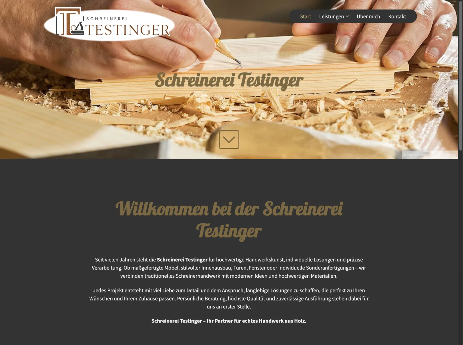 Schreinerei Testinger – Desktop-Ansicht